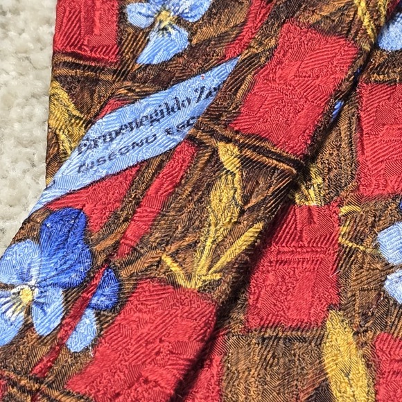 Ermenegildo Zegna Silk Tie Red Brown Plaid Floral Blue Italy Luxury Necktie - Picture 3 of 9